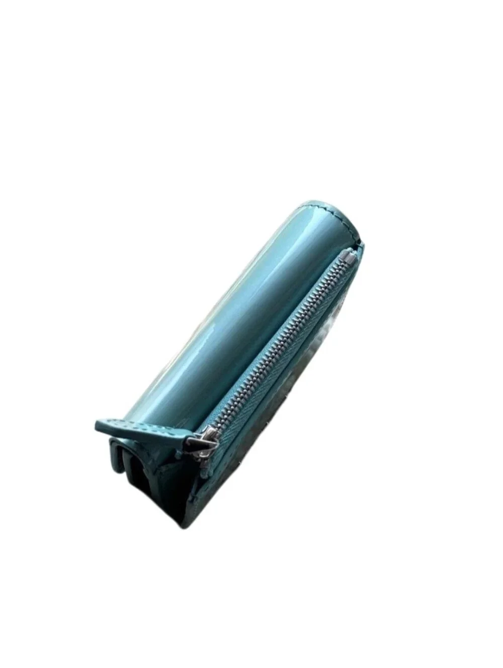 Bvlgari Serpenti Forever Trifold Wallet In Blue Aquamarine And Patwnt Leather.